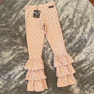NWT Girls Matilda Jane Gold Dots Ruffle Bottom Pants